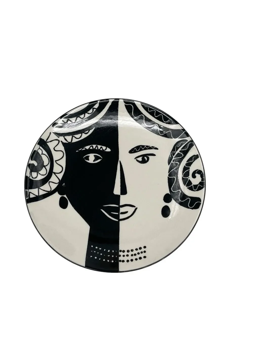 West Elm Plate Female Abstract Art Pottery Portrait